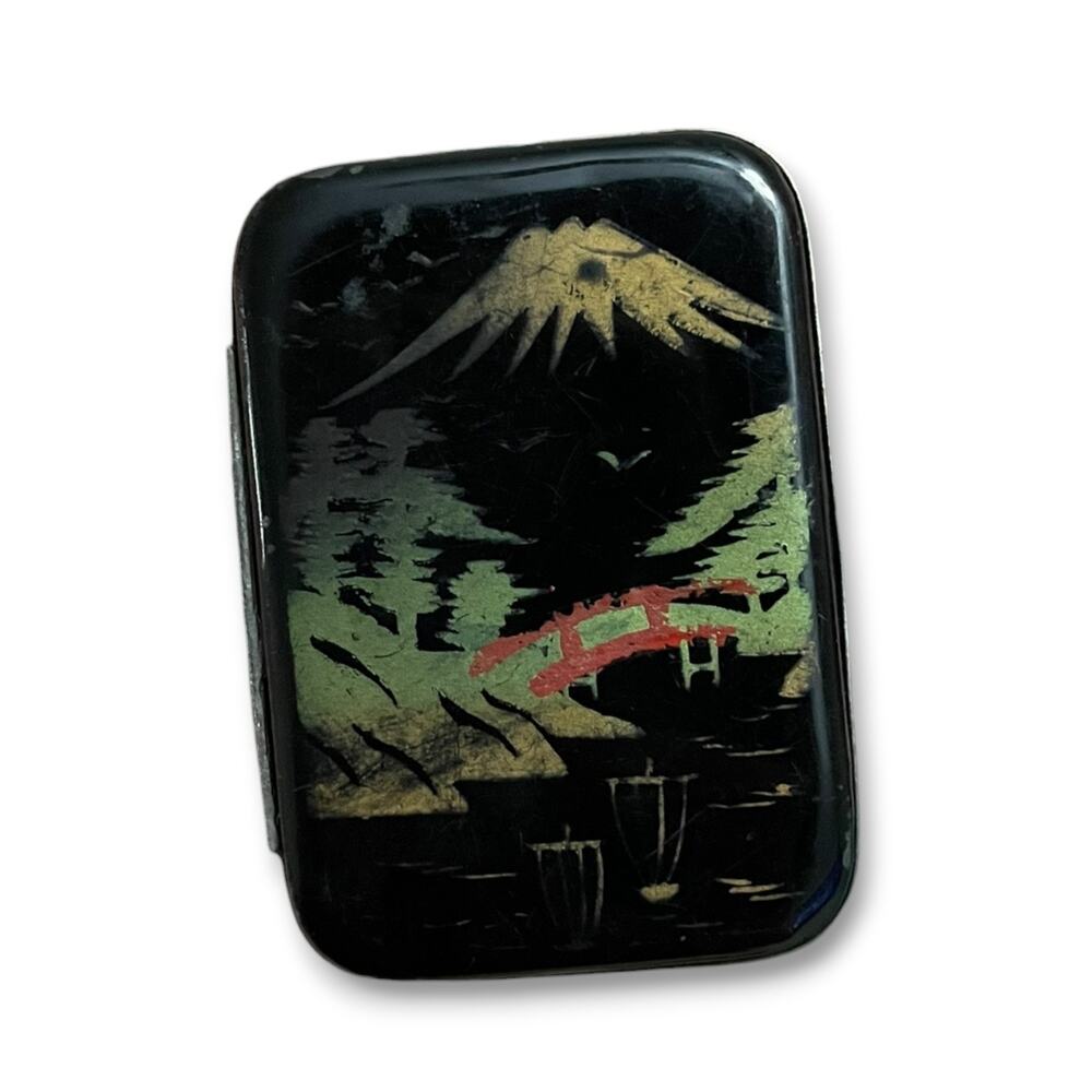 Antique Japanese Damascene Match Safe / Vesta Case – Mount Fuji Scene